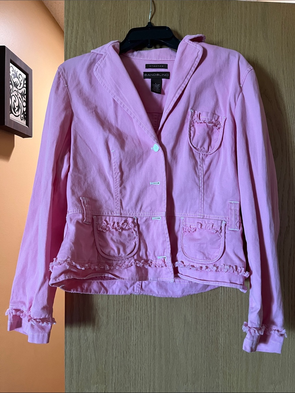 Bandolino Pink Ruffle-Trim Cotton Blazer